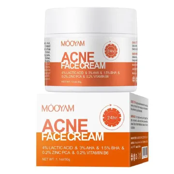 MOOYAM (ORIGINAL NEW) Acne Face Cream-Lactic Acid Treatment Cream Acne AHA Face Cream Anti-Acne Moisturizer 30g. It targets various types of acne, including hormonal,cystic,and physiological breakouts