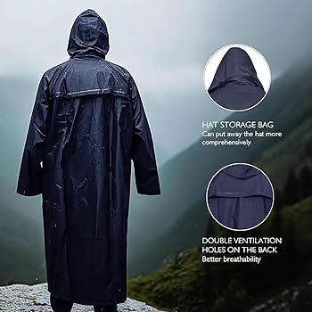 Unisex Heavy Duty Rain Coat With Lining unisex, waterproof garment featuring a hood, front snap buttons, and a reflective safety strip on the back.Fitting for working or outdoor activity.