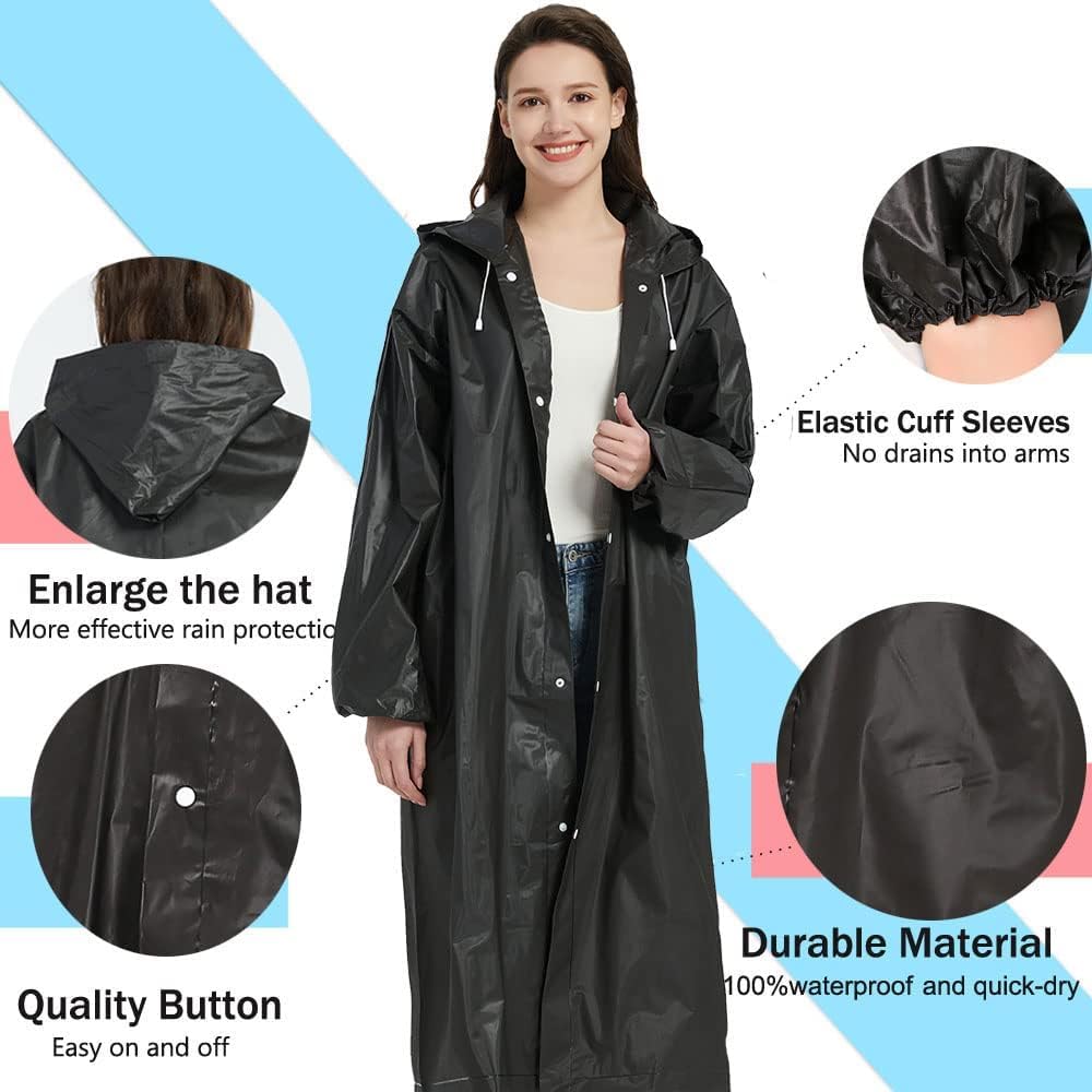 Unisex Heavy Duty Rain Coat With Lining unisex, waterproof garment featuring a hood, front snap buttons, and a reflective safety strip on the back.Fitting for working or outdoor activity.