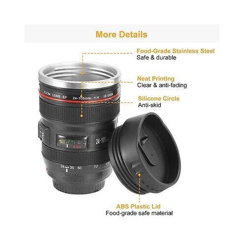 450 ml Camera Lens Coffee Mug, Cameras Lens Mug, Travel Coffee Photographers Mugs Stainless Steel Len Mug Interesting Custom Gifts for Women/Men.Crafted with a stainless steel insulated interior.