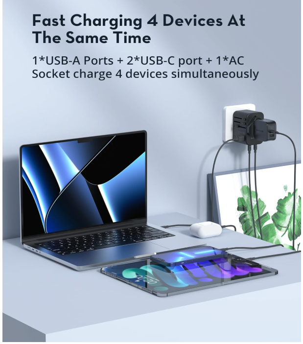 65W GaN Fast Super Fast Wall Charger.Laptop & Phone Compatible Description: Power up all your devices quickly and safely with the Floating Ark FDS-08 65W GaN Super Fast Wall Charger .
