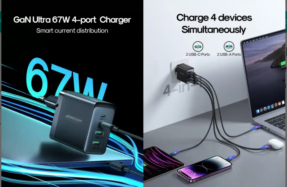 65W GaN Fast Super Fast Wall Charger.Laptop & Phone Compatible Description: Power up all your devices quickly and safely with the Floating Ark FDS-08 65W GaN Super Fast Wall Charger .