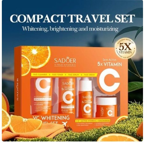 SADOER Vitamin C Skin Care Set - 5 Products for Unisex, Hydrating & Firming, Includes Cleanser, Eye Cream, Serum, Cream  combines active Vitamin C and Niacinamide to brighten dull skin, even out skin