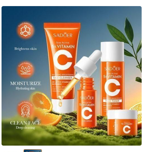 SADOER Vitamin C Skin Care Set - 5 Products for Unisex, Hydrating & Firming, Includes Cleanser, Eye Cream, Serum, Cream  combines active Vitamin C and Niacinamide to brighten dull skin, even out skin