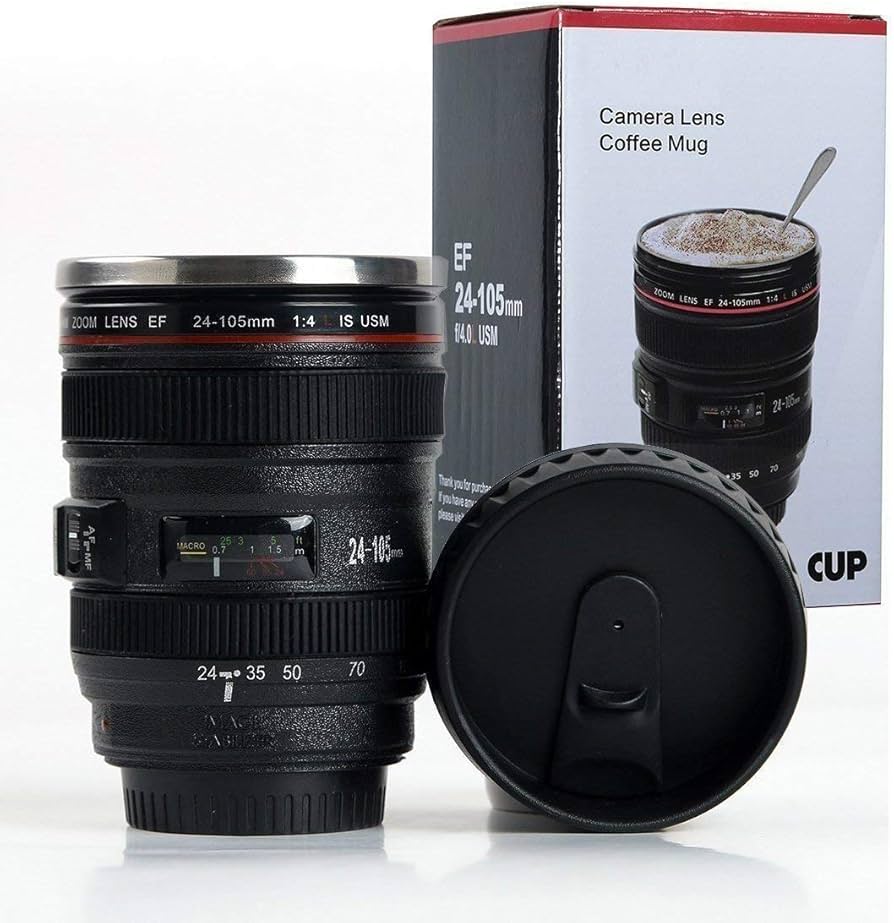 450 ml Camera Lens Coffee Mug, Cameras Lens Mug, Travel Coffee Photographers Mugs Stainless Steel Len Mug Interesting Custom Gifts for Women/Men.Crafted with a stainless steel insulated interior.