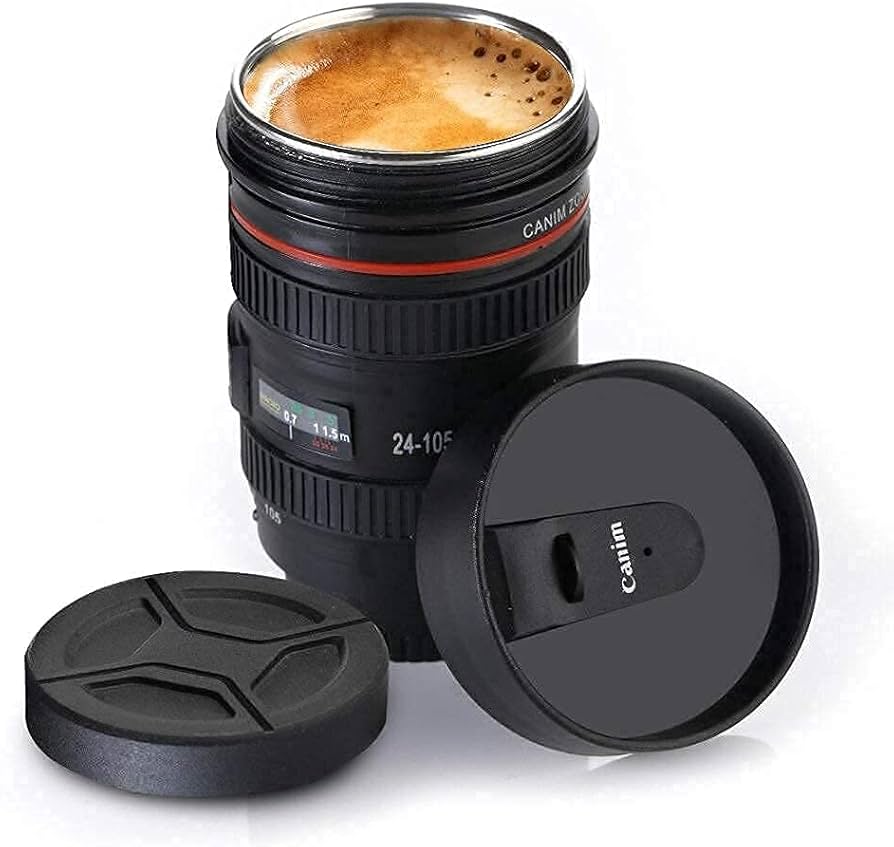 450 ml Camera Lens Coffee Mug, Cameras Lens Mug, Travel Coffee Photographers Mugs Stainless Steel Len Mug Interesting Custom Gifts for Women/Men.Crafted with a stainless steel insulated interior.