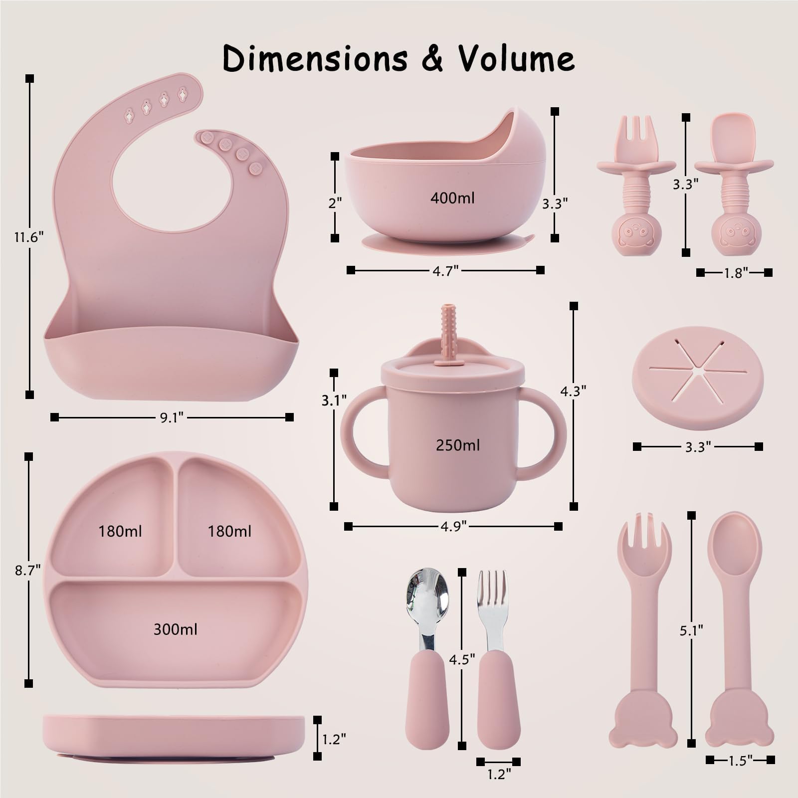 Silicone Suction Plate With Cutlery BPA Free Baby Children Toddler Feeding Set Non Breakable.The plates and bowls feature a suction base to prevent spills, and the spoon and fork are designed for grip