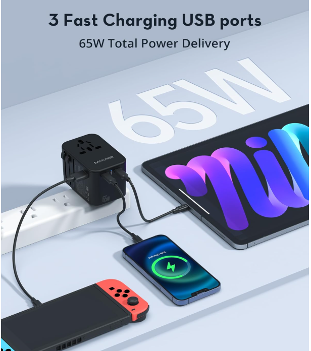 65W GaN Fast Super Fast Wall Charger.Laptop & Phone Compatible Description: Power up all your devices quickly and safely with the Floating Ark FDS-08 65W GaN Super Fast Wall Charger .