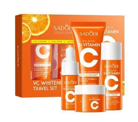 SADOER Vitamin C Skin Care Set - 5 Products for Unisex, Hydrating & Firming, Includes Cleanser, Eye Cream, Serum, Cream  combines active Vitamin C and Niacinamide to brighten dull skin, even out skin