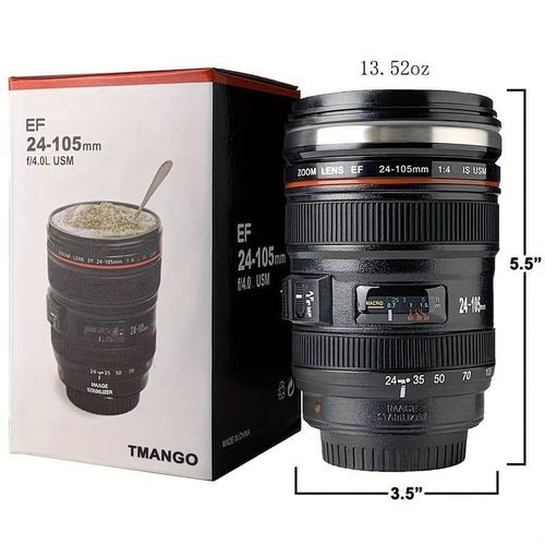 450 ml Camera Lens Coffee Mug, Cameras Lens Mug, Travel Coffee Photographers Mugs Stainless Steel Len Mug Interesting Custom Gifts for Women/Men.Crafted with a stainless steel insulated interior.