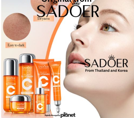 SADOER Vitamin C Skin Care Set - 5 Products for Unisex, Hydrating & Firming, Includes Cleanser, Eye Cream, Serum, Cream  combines active Vitamin C and Niacinamide to brighten dull skin, even out skin