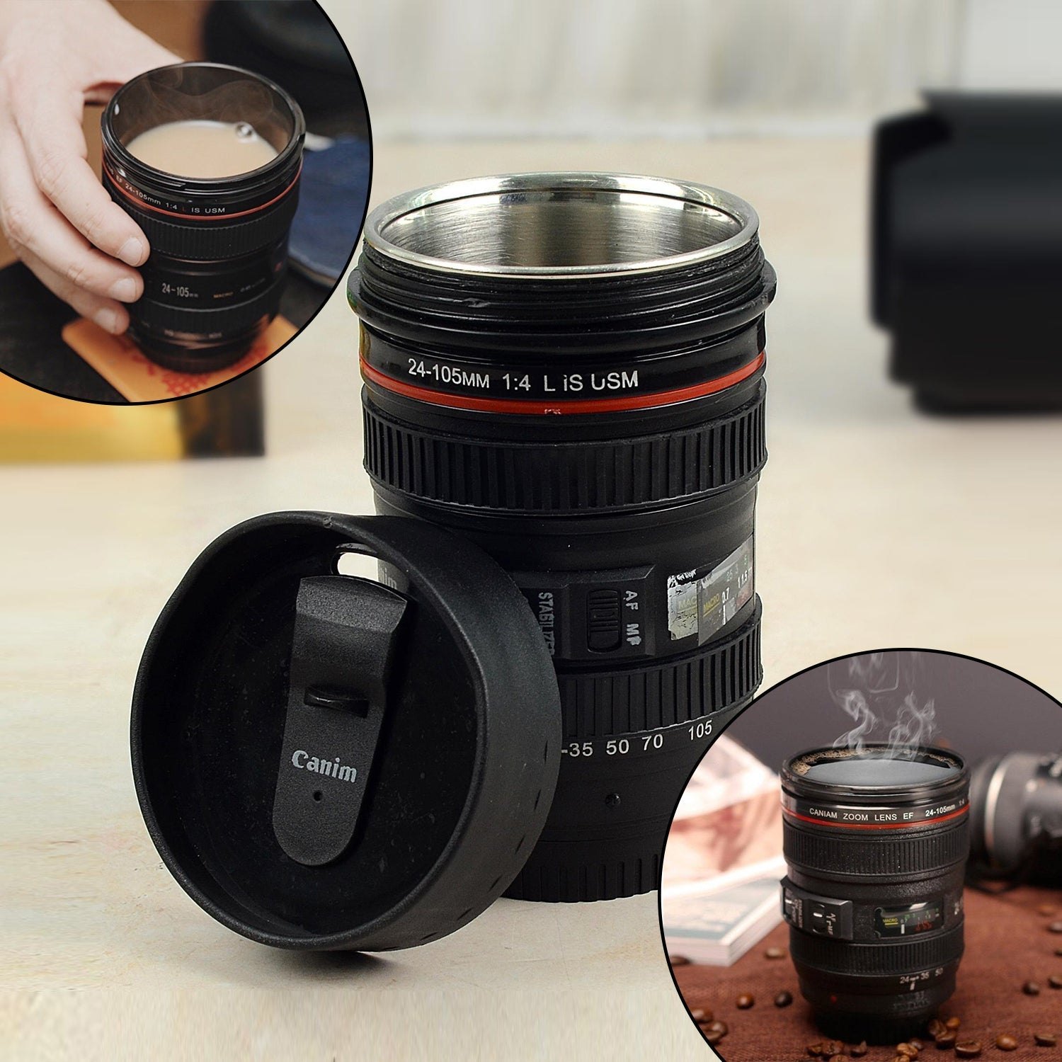 450 ml Camera Lens Coffee Mug, Cameras Lens Mug, Travel Coffee Photographers Mugs Stainless Steel Len Mug Interesting Custom Gifts for Women/Men.Crafted with a stainless steel insulated interior.