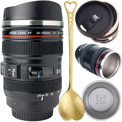 450 ml Camera Lens Coffee Mug, Cameras Lens Mug, Travel Coffee Photographers Mugs Stainless Steel Len Mug Interesting Custom Gifts for Women/Men.Crafted with a stainless steel insulated interior.