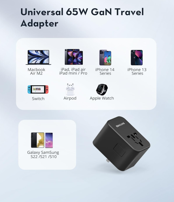 65W GaN Fast Super Fast Wall Charger.Laptop & Phone Compatible Description: Power up all your devices quickly and safely with the Floating Ark FDS-08 65W GaN Super Fast Wall Charger .