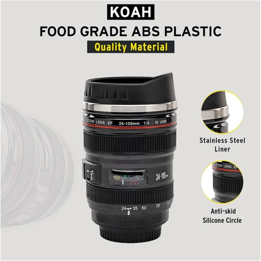 450 ml Camera Lens Coffee Mug, Cameras Lens Mug, Travel Coffee Photographers Mugs Stainless Steel Len Mug Interesting Custom Gifts for Women/Men.Crafted with a stainless steel insulated interior.