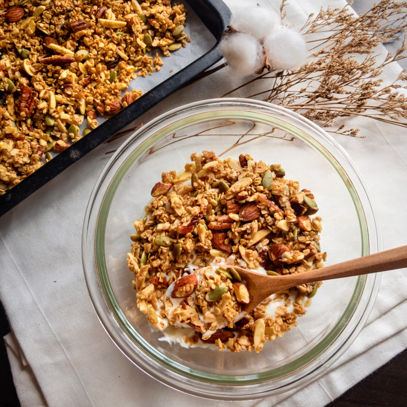 Baked honey granola is a crunchy,naturally sweetened breakfast classic made by coating rolled oats,nuts,and spices in a warmed honey-and-oil mixture before baking.the honey acts as a natural sweetener