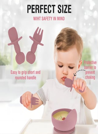 Silicone Suction Plate With Cutlery BPA Free Baby Children Toddler Feeding Set Non Breakable.The plates and bowls feature a suction base to prevent spills, and the spoon and fork are designed for grip
