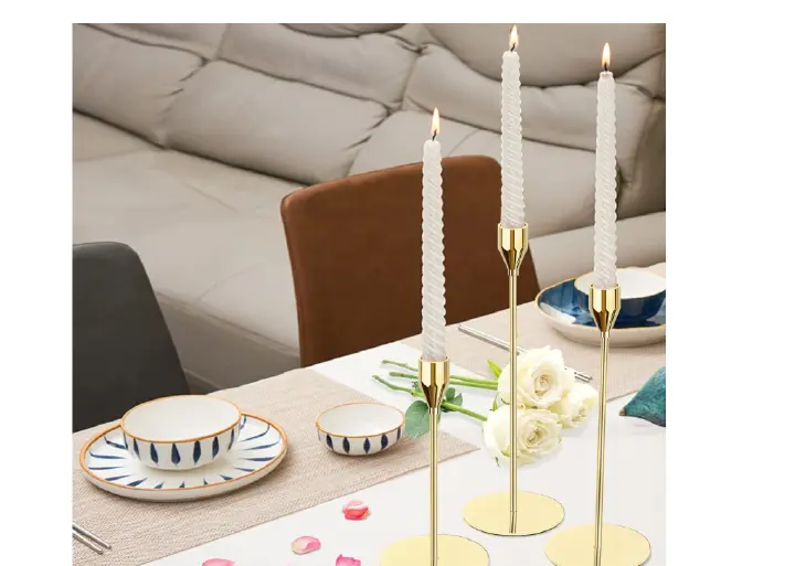 3-piece gold metal taper candle holder set is electroplated in an understated and attractive matte black,making taper candle holder ornamental and anti-corrosive while keeping an elegant,sophisticated