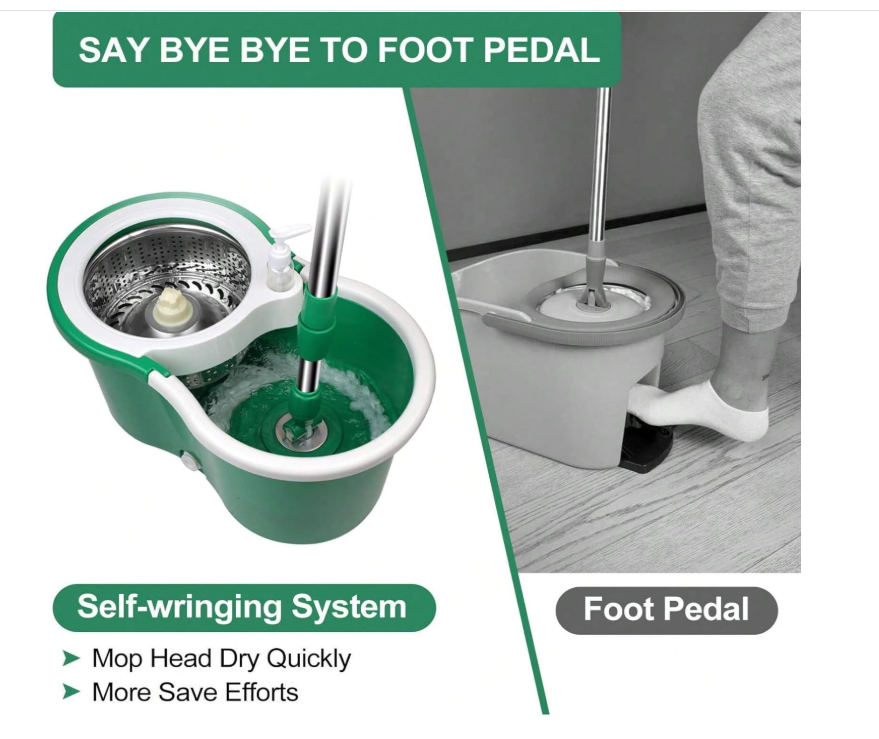 Spin Mop and Bucket with Wringer Set, 360° Spinning Mop Bucket System with 3 Microfiber Mop Replacement Heads Refills,56" Stainless Steel Extended Handle for Floor Cleaning Home Office (20QT) (Green)