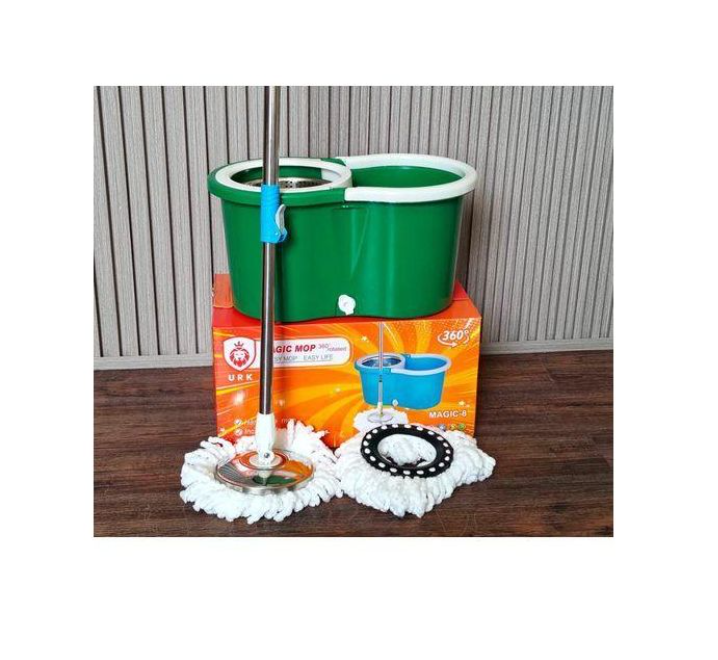 Spin Mop and Bucket with Wringer Set, 360° Spinning Mop Bucket System with 3 Microfiber Mop Replacement Heads Refills,56" Stainless Steel Extended Handle for Floor Cleaning Home Office (20QT) (Green)