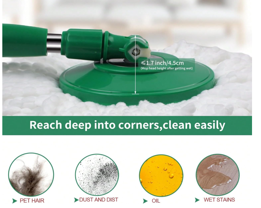 Spin Mop and Bucket with Wringer Set, 360° Spinning Mop Bucket System with 3 Microfiber Mop Replacement Heads Refills,56" Stainless Steel Extended Handle for Floor Cleaning Home Office (20QT) (Green)