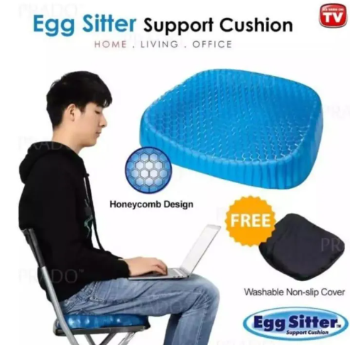 Egg sitter support cushion -Absorbs pressure points -Retains it's shape - strong and durable -Fits most chairs -Free washable cothe special elastic support pad supports your back and spine well .