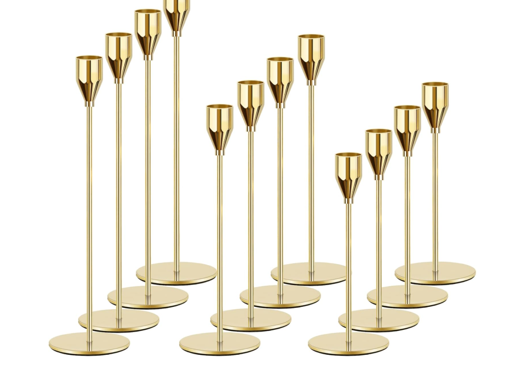 3-piece gold metal taper candle holder set is electroplated in an understated and attractive matte black,making taper candle holder ornamental and anti-corrosive while keeping an elegant,sophisticated