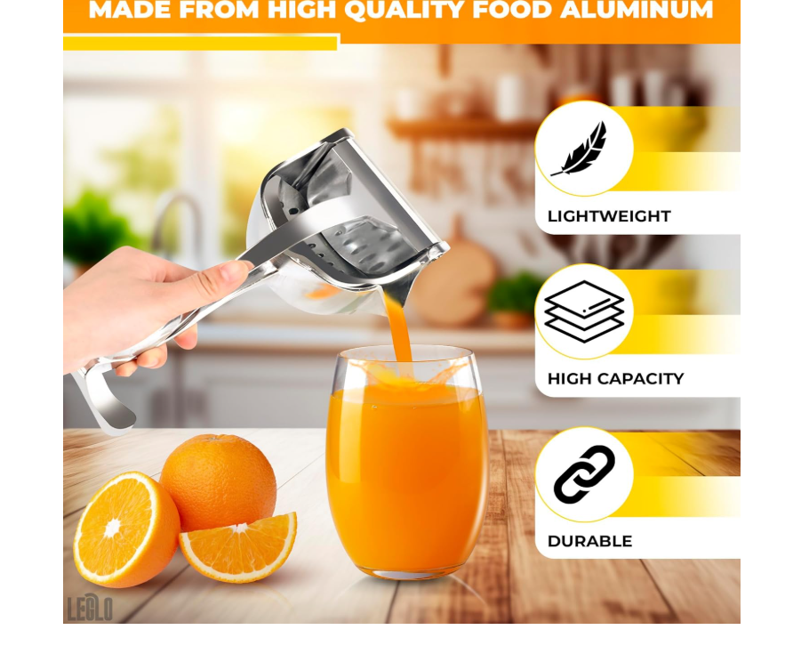 Hand Juicer Squeezer - Aluminum Manual Hand Press Juicer for Lemon, Orange, Lime, Grapefruit & Pomegranate – Durable Ergonomic Handle, Compact Easy Clean Design - Great Kitchen Gifts for Home Juicers