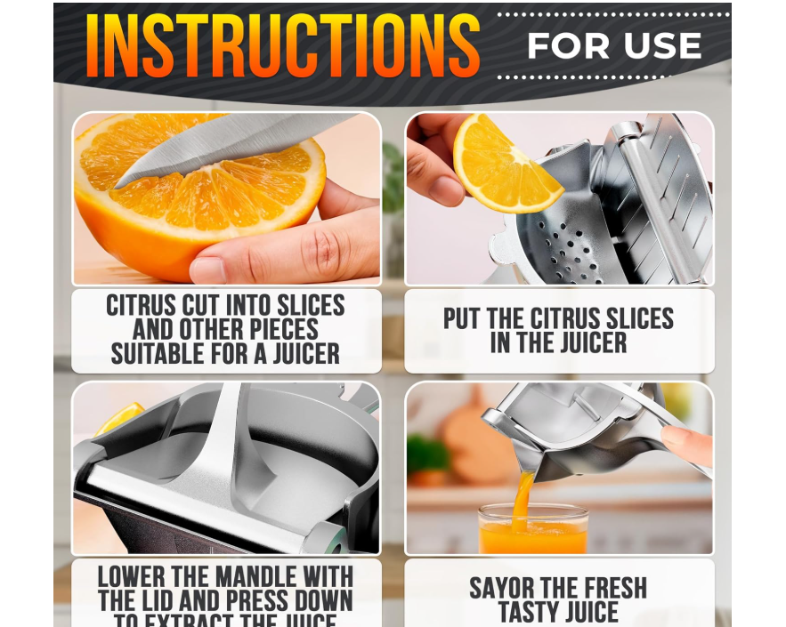 Hand Juicer Squeezer - Aluminum Manual Hand Press Juicer for Lemon, Orange, Lime, Grapefruit & Pomegranate – Durable Ergonomic Handle, Compact Easy Clean Design - Great Kitchen Gifts for Home Juicers