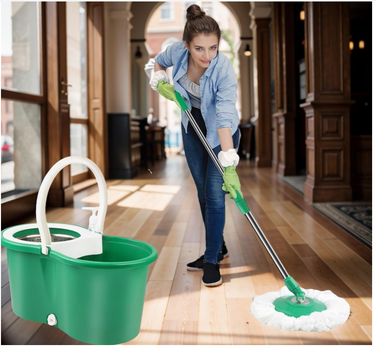 Spin Mop and Bucket with Wringer Set, 360° Spinning Mop Bucket System with 3 Microfiber Mop Replacement Heads Refills,56" Stainless Steel Extended Handle for Floor Cleaning Home Office (20QT) (Green)