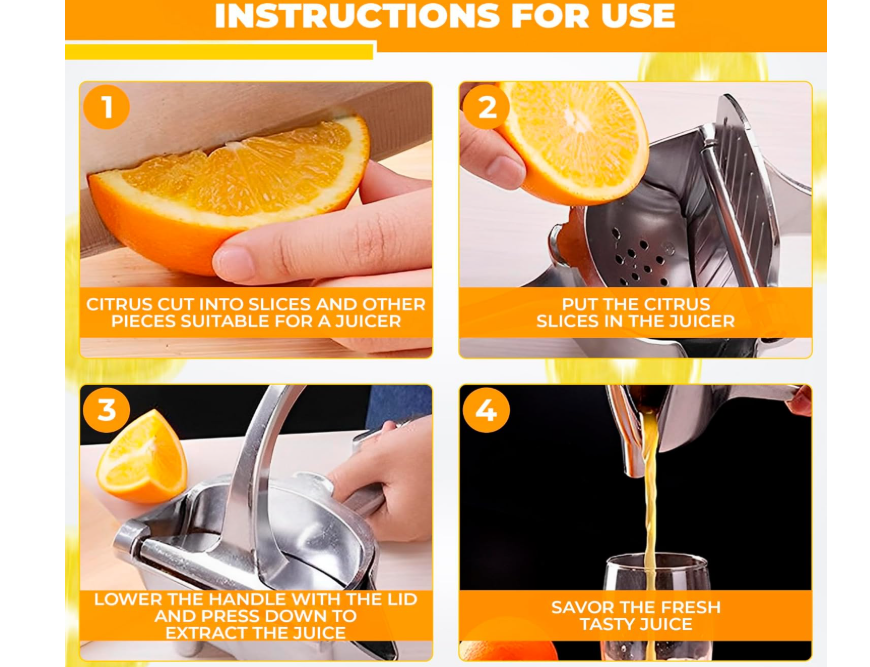 Hand Juicer Squeezer - Aluminum Manual Hand Press Juicer for Lemon, Orange, Lime, Grapefruit & Pomegranate – Durable Ergonomic Handle, Compact Easy Clean Design - Great Kitchen Gifts for Home Juicers