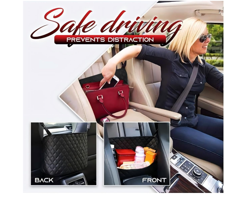 High quality PU leather car in between seat organizer  Operates as an open storage pocket/handbag holder and acts as a pet/kid barrier to prevent rear passengers from disturbing the driver.
