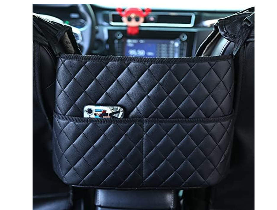 High quality PU leather car in between seat organizer  Operates as an open storage pocket/handbag holder and acts as a pet/kid barrier to prevent rear passengers from disturbing the driver.