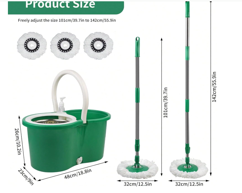 Spin Mop and Bucket with Wringer Set, 360° Spinning Mop Bucket System with 3 Microfiber Mop Replacement Heads Refills,56" Stainless Steel Extended Handle for Floor Cleaning Home Office (20QT) (Green)