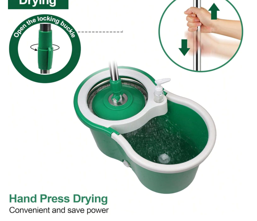 Spin Mop and Bucket with Wringer Set, 360° Spinning Mop Bucket System with 3 Microfiber Mop Replacement Heads Refills,56" Stainless Steel Extended Handle for Floor Cleaning Home Office (20QT) (Green)