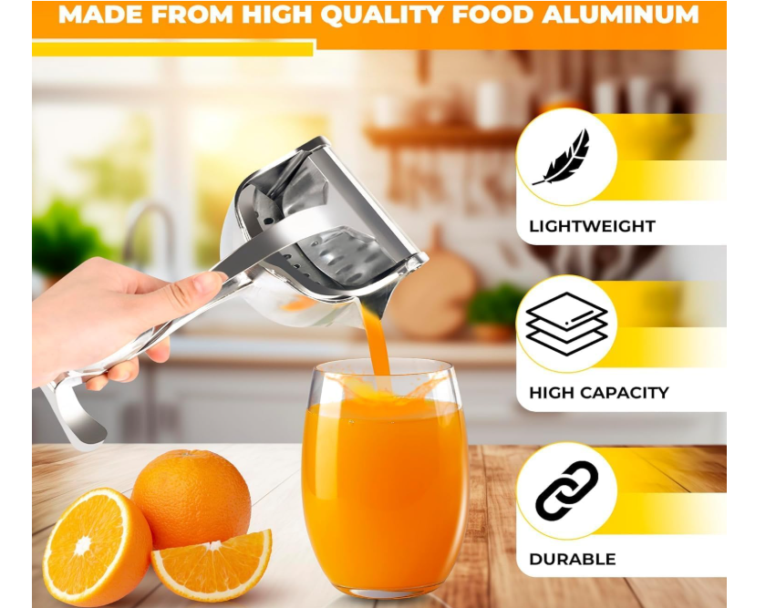 Hand Juicer Squeezer - Aluminum Manual Hand Press Juicer for Lemon, Orange, Lime, Grapefruit & Pomegranate – Durable Ergonomic Handle, Compact Easy Clean Design - Great Kitchen Gifts for Home Juicers