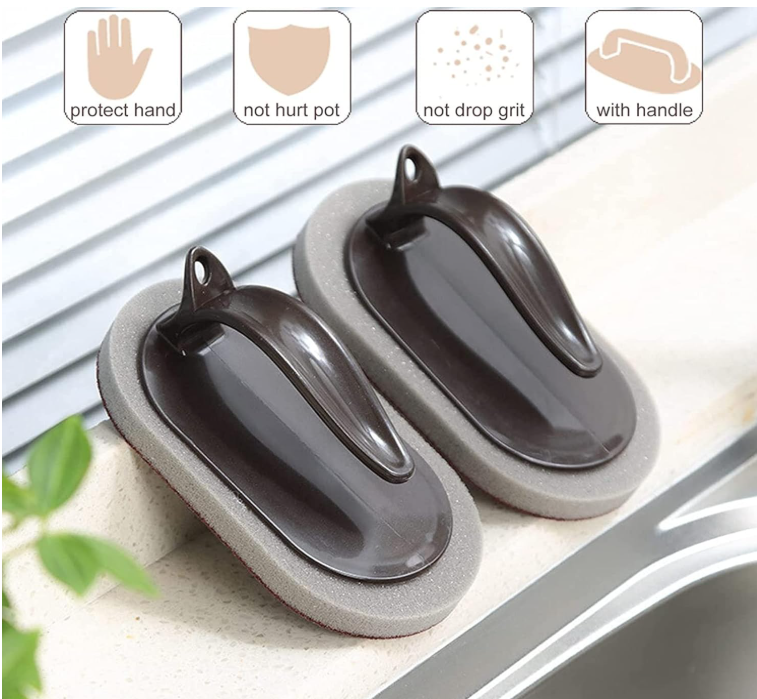 Sponge Kitchen Pot Brush with Handle,Magic Emery Scrub Sponge Brush Eraser Cleaner Kitchen Pot Brush Cleaning Rust Sand Scrubbers Pots Cleaning Tool Descaling Knife Pan for Home Sink Pot