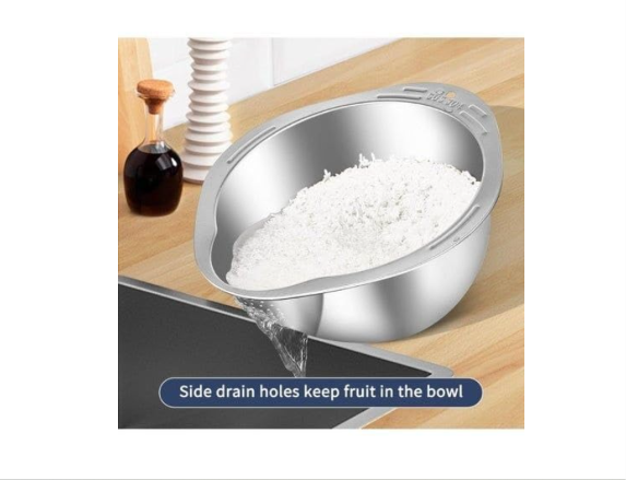 4-in-1 Washing Bowl for Quinoa, Stainless Steel Rinser with Side Drainers Small Colander for Cleaning Fruits, Vegetables, and Beans - Versatile Kitchen Tool