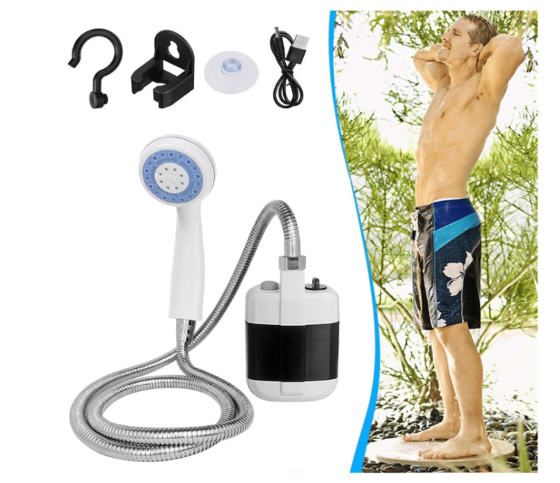 Portable Camping Shower, USB Rechargeable Outdoor Shower Pump, Electric Camp Shower, On-The-Go Bathing Solution for Pets Beach Garden
