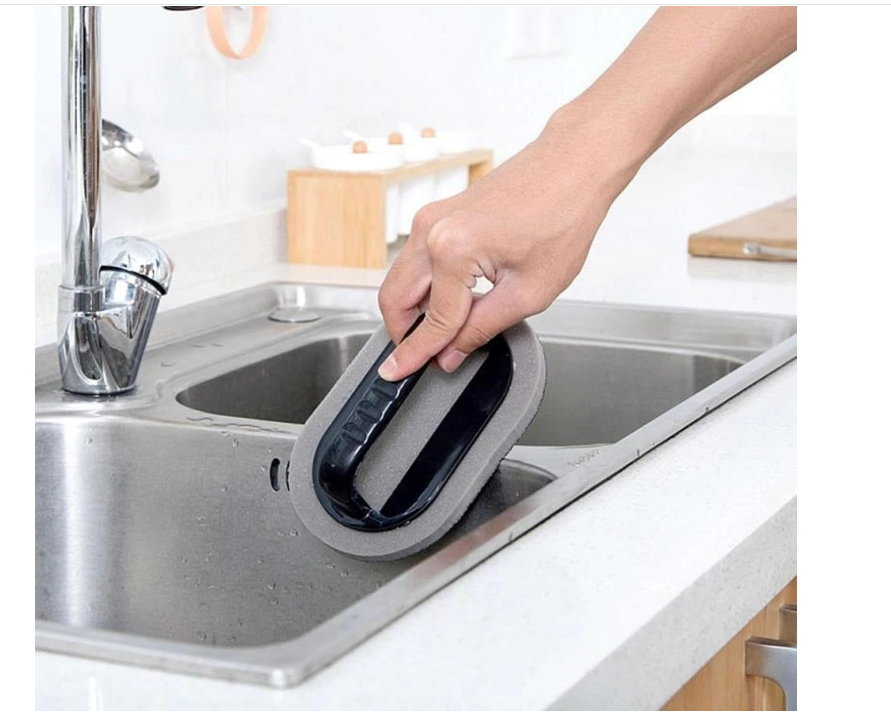 Sponge Kitchen Pot Brush with Handle,Magic Emery Scrub Sponge Brush Eraser Cleaner Kitchen Pot Brush Cleaning Rust Sand Scrubbers Pots Cleaning Tool Descaling Knife Pan for Home Sink Pot
