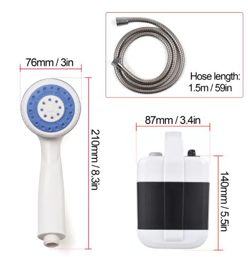 Portable Camping Shower, USB Rechargeable Outdoor Shower Pump, Electric Camp Shower, On-The-Go Bathing Solution for Pets Beach Garden