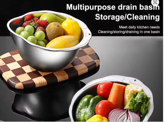 4-in-1 Washing Bowl for Quinoa, Stainless Steel Rinser with Side Drainers Small Colander for Cleaning Fruits, Vegetables, and Beans - Versatile Kitchen Tool
