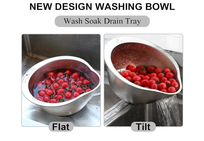 4-in-1 Washing Bowl for Quinoa, Stainless Steel Rinser with Side Drainers Small Colander for Cleaning Fruits, Vegetables, and Beans - Versatile Kitchen Tool