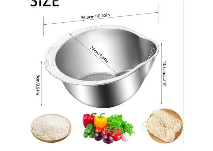 4-in-1 Washing Bowl for Quinoa, Stainless Steel Rinser with Side Drainers Small Colander for Cleaning Fruits, Vegetables, and Beans - Versatile Kitchen Tool