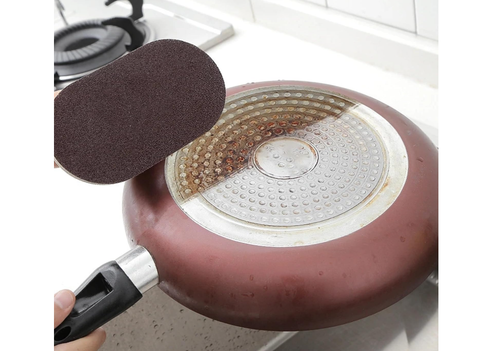 Sponge Kitchen Pot Brush with Handle,Magic Emery Scrub Sponge Brush Eraser Cleaner Kitchen Pot Brush Cleaning Rust Sand Scrubbers Pots Cleaning Tool Descaling Knife Pan for Home Sink Pot