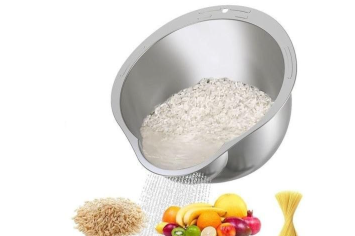 4-in-1 Washing Bowl for Quinoa, Stainless Steel Rinser with Side Drainers Small Colander for Cleaning Fruits, Vegetables, and Beans - Versatile Kitchen Tool