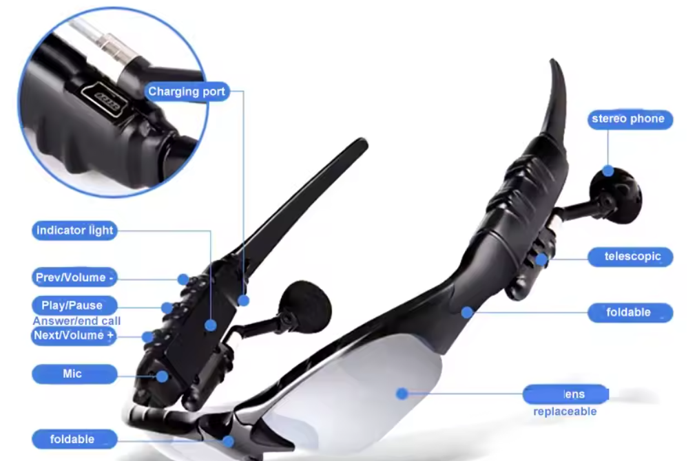 Wireless Bluetooth Sunglasses Anti-ray Stereo 4.1 Music Bluetooth Headphones for Men Support Both Headset and Hands-Free