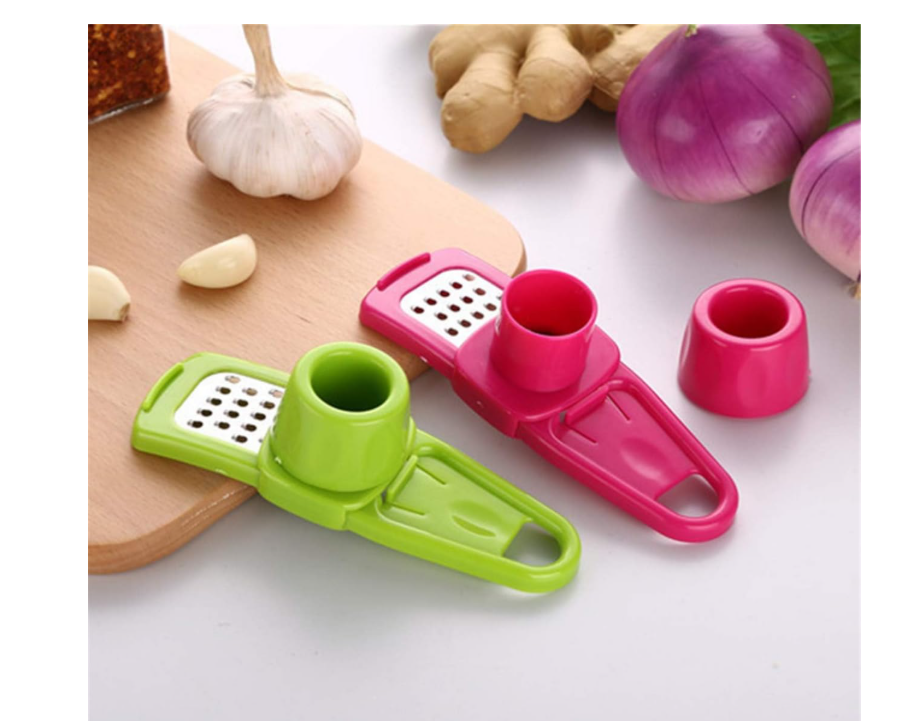 2-in-1 manual ginger and garlic press crusher grinder used for garlic, ginger, and vegetables . It is a compact, handheld kitchen gadget designed to quickly mince, grate, or slice small ingredients