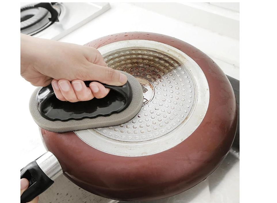 Sponge Kitchen Pot Brush with Handle,Magic Emery Scrub Sponge Brush Eraser Cleaner Kitchen Pot Brush Cleaning Rust Sand Scrubbers Pots Cleaning Tool Descaling Knife Pan for Home Sink Pot