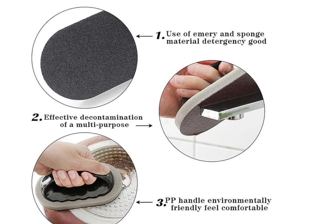 Sponge Kitchen Pot Brush with Handle,Magic Emery Scrub Sponge Brush Eraser Cleaner Kitchen Pot Brush Cleaning Rust Sand Scrubbers Pots Cleaning Tool Descaling Knife Pan for Home Sink Pot